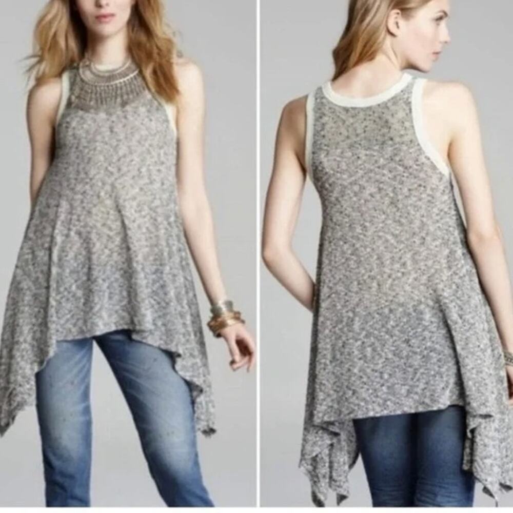 Free People Bumble Bees Knees Asym Sharkbite Hem Cotton Tank Gray Womens Med